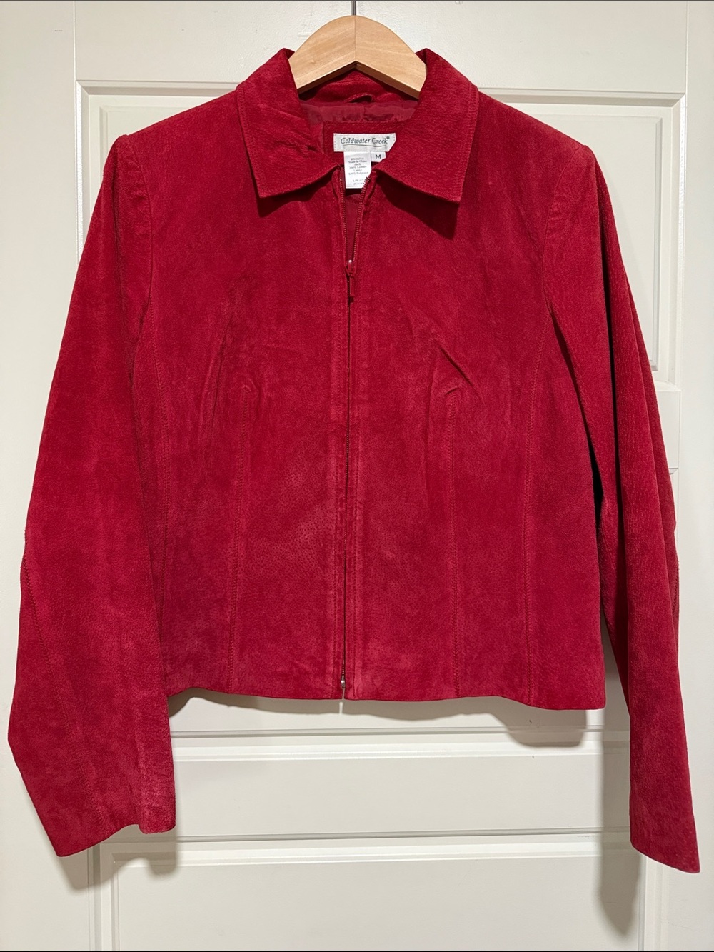 Coldwater Creek Red Suede Leather Jacket Zip Front M vintage